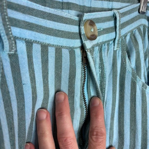 Urban Outfitters Alexandra Blue Green Striped Linen Cargo Pants Size Small - Picture 9 of 13
